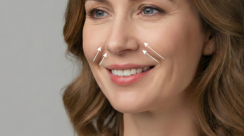 Nasolabialfalten: Glättung der Linien, die von den Nasenflügeln zu den Mundwinkeln verlaufen. Mit Hyaluronsäure können diese Falten aufgefüllt werden, um ein glatteres Aussehen zu erzielen.